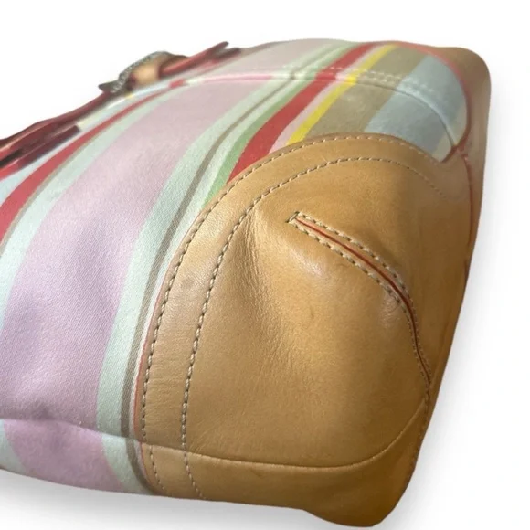 COACH Hampton Daisy Stripe Vachetta Leather & Canvas Mini Tote EUC - Picture 8 of 12